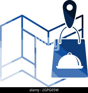 Map With Delivery Food Bag Icon Stock Vector