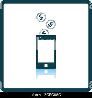 Golden Coins Fall In Smartphone Icon Stock Vector