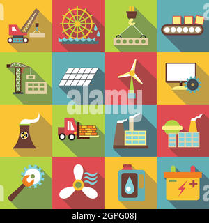Industrial icons set, flat style Stock Vector