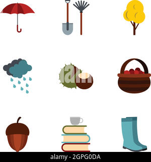 Falling leaves season icons set, flat style Stock Vector