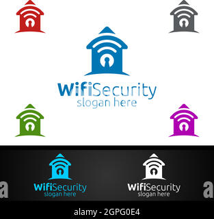 Home Wifi Security Logo for Network, Internet , monitoring, and alarm Stock Vector