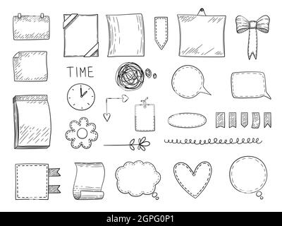 Bullet journal. Hand drawn frames borders and dividers notes templates for personal notebooks graphics vector elements Stock Vector