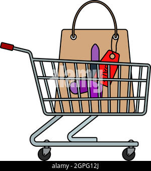 Shopping Cart With Bag Of Cosmetics Icon Stock Vector