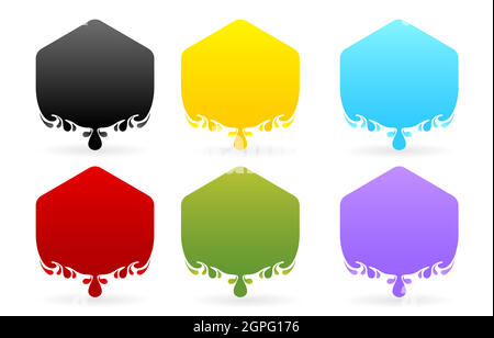 Label drops polygon models with six variation color isolated white background, set of colorful stickers Stock Vector