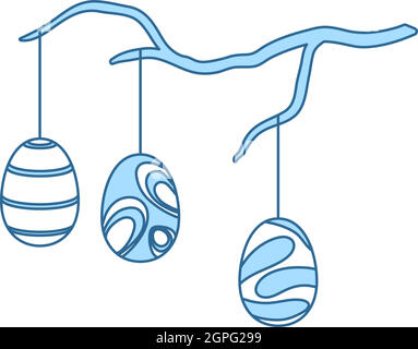 Easter Eggs Hanged On Tree Branch Icon Stock Vector