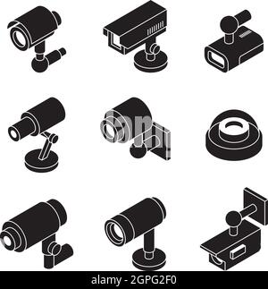 Cctv isometric. Security cameras collection business safe systems multimedia surveillance internet equipment vector symbols Stock Vector