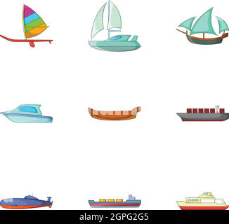 Riding on water icons set, cartoon style Stock Vector