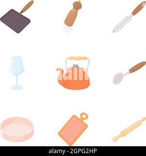 Cooking icons set, cartoon style Stock Vector