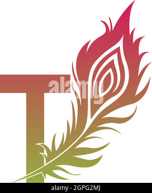 Letter T with feather logo icon design vector Stock Vector