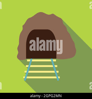 Railway tunnel icon, flat style Stock Vector
