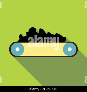Conveyor belt carrying coal icon, flat style Stock Vector