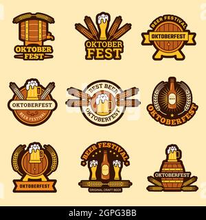 Oktoberfest badges. Alcoholic drinks craft beer inviting to celebration german traditional festive vector beer emblem Stock Vector