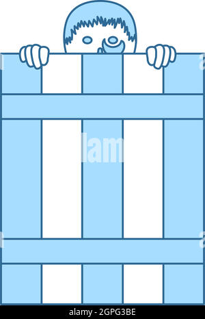 Criminal Peeping From Fence Icon Stock Vector