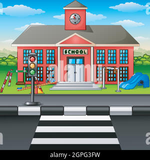 Scene school building and street Stock Vector
