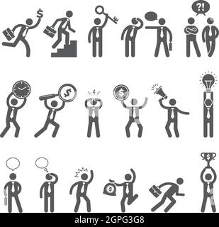 Business figures. Simple stick characters in action poses managers bosses working man business conversation dialogue vector people Stock Vector