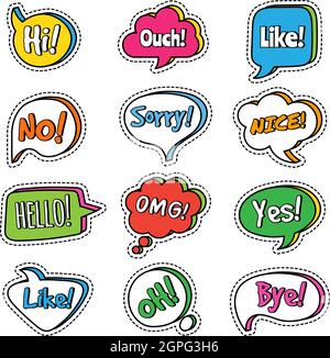 Talk phrase. Speech bubbles with words dialogue text yes, omg, vector colored comic balls Stock Vector