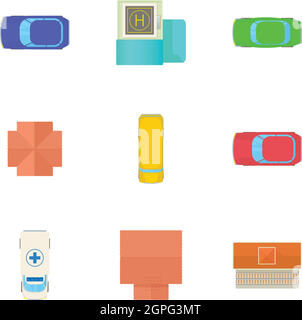 Roof transport icons set, cartoon style Stock Vector