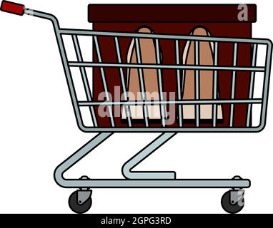 Shopping Cart With Shoes In Box Icon Stock Vector