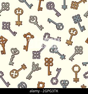 Keys pattern. Safety symbols key collection in victorian style vector seamless background Stock Vector