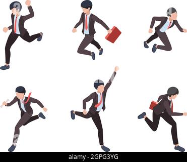 Businessman running. People managers directors running to finish line career growth business victory vector concept isometric Stock Vector
