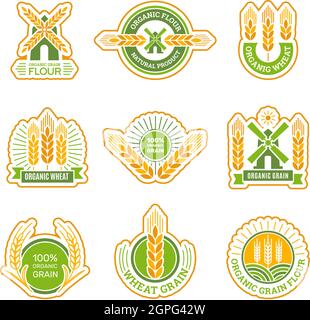 Wheat badges. Field grain farm fresh flour products circle labels vector collection Stock Vector