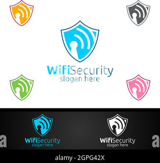 Wifi Security Logo for Network, Internet , monitoring, and alarm Stock Vector