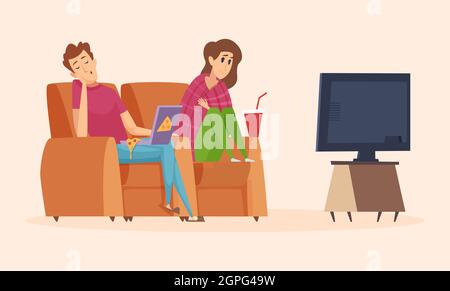 lazy girl watching tv cartoon