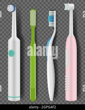 Toothbrushes realistic. Daily morning hygiene mouth cleaning tooth items promo closeup brush vector illustrations Stock Vector