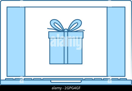 Laptop With Gift Box On Screen Icon Stock Vector