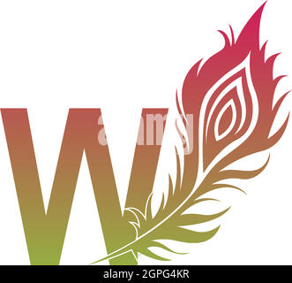 Letter W with feather logo icon design vector Stock Vector