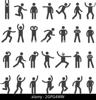Stick characters. Posture icon action figures symbols human body silhouettes vector simple collection Stock Vector