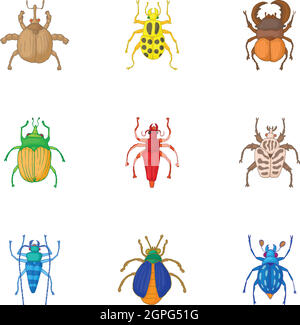 Types of bugs icons set, cartoon style Stock Vector