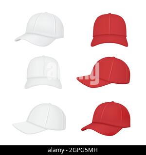 Baseball cap. Sport clothes realistic mockup front back side of caps vector collection Stock Vector