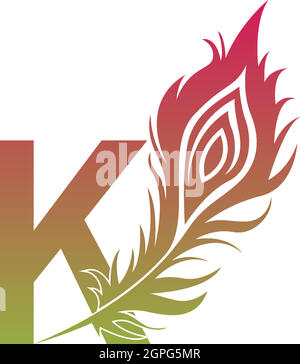 Letter K with feather logo icon design vector Stock Vector