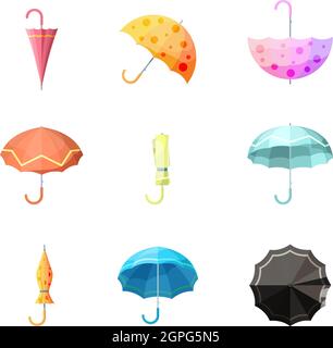 Umbrellas icon. Items protection from autumn rain different views of umbrella vector collection Stock Vector