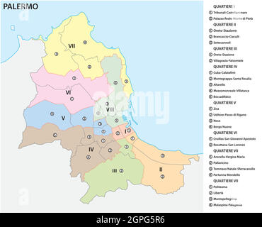 Administrative and political vector map of the Sicilian capital Palermo, Italy Stock Vector