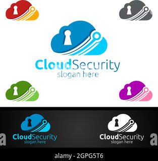 Digital Cloud Security Logo for Network, Internet , Hosting or Backup Server Stock Vector