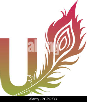 Letter U with feather logo icon design vector Stock Vector
