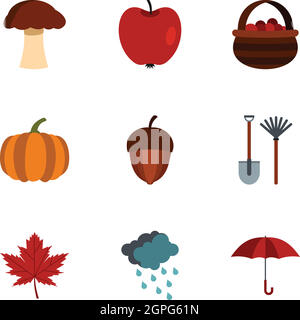 Autumn icons set, flat style Stock Vector