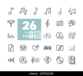 Music notes flat vector icons set Stock Vector