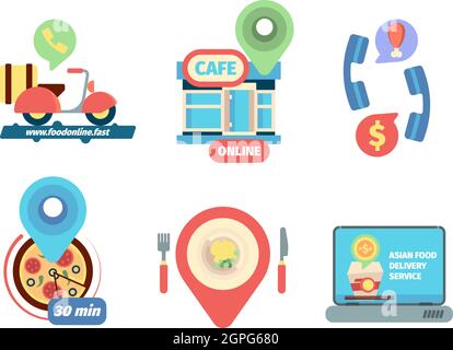 Ordering food icon. Business delivery from restaurant calling order products vector concept flat pictures Stock Vector