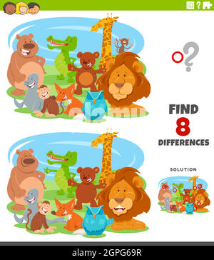 differences educational game with cartoon animals Stock Vector