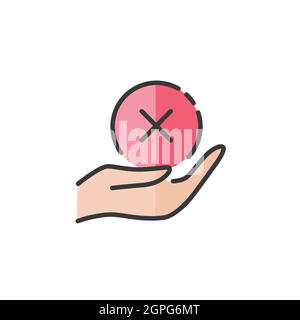 Hand hold cross mark. Filled color icon. Commerce vector illustration Stock Vector