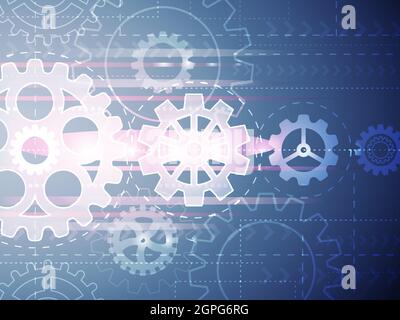 Background gears. Future technology conceptual placard with hot wheels collection vector engineering illustration Stock Vector