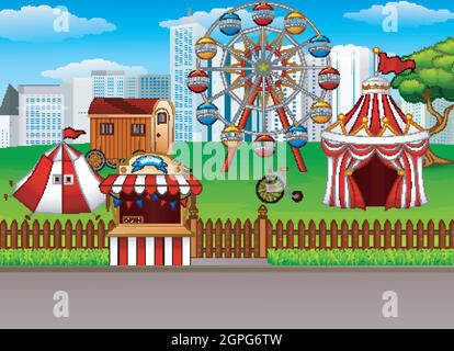 Vector illustration of Amusement park background Stock Vector