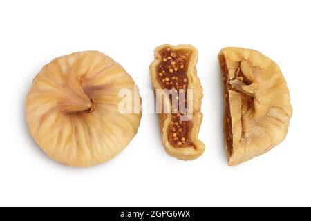 dried fig isolated on white background with clipping path and full depth of field. Top view. Flat lay Stock Photo