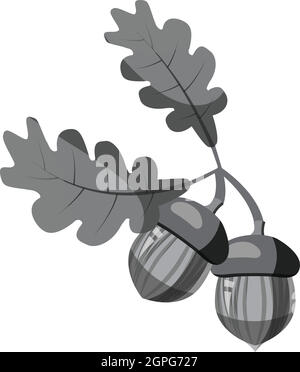 Oak branch with acorns icon, gray monochrome style Stock Vector