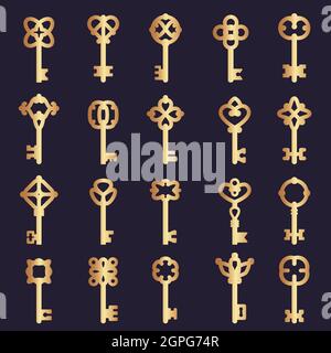 Metal keys collection. Steel keys collection silhouettes symbols of safety vector logos Stock Vector