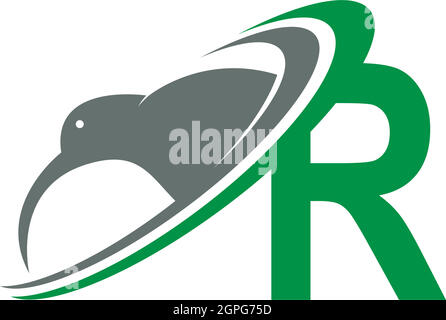 Letter R with kiwi bird logo icon design vector Stock Vector