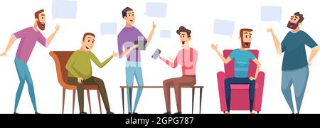 Male discussion. Men talking, people have conversations. Man club dialogue vector illustration Stock Vector